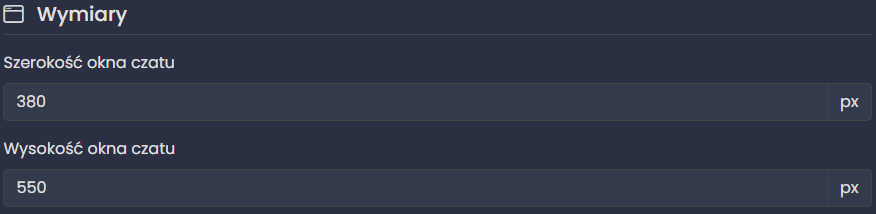 Panel konfiguracji wymiarów widgetu