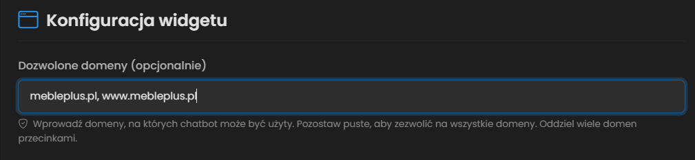 Konfiguracja dozwolonych domen