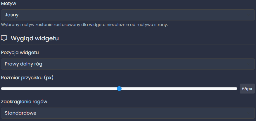 Konfiguracja pozycji widgetu