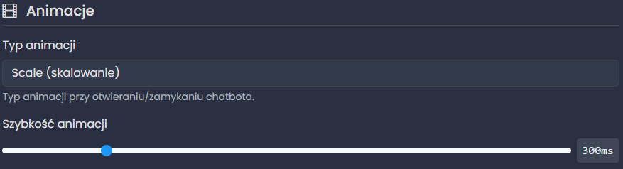 Panel konfiguracji animacji